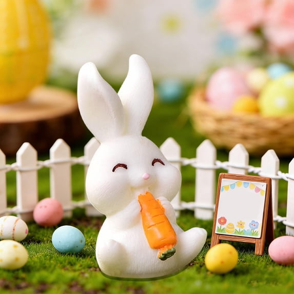 Mini Easter Bunny Figurine, Small Resin Bunny Ornament for Home Desk Decor, Cute Spring Festival Decoration, Collectible Miniature Animal Sculpture(D)