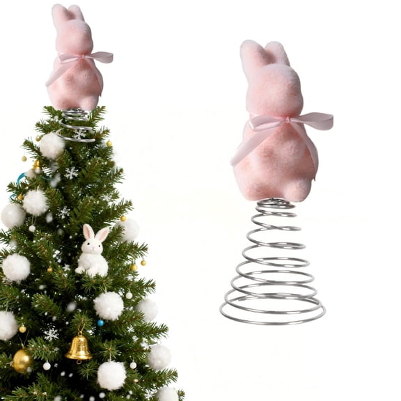 Mini Easter Bunny Tree Topper, Lightweight and Easy to Place, 3.15"x 3.15"x 7.87", Mini Bunny Ornaments, Flocking Animal Topper, Charming Flocked Design, for Home Decor (Pink)
