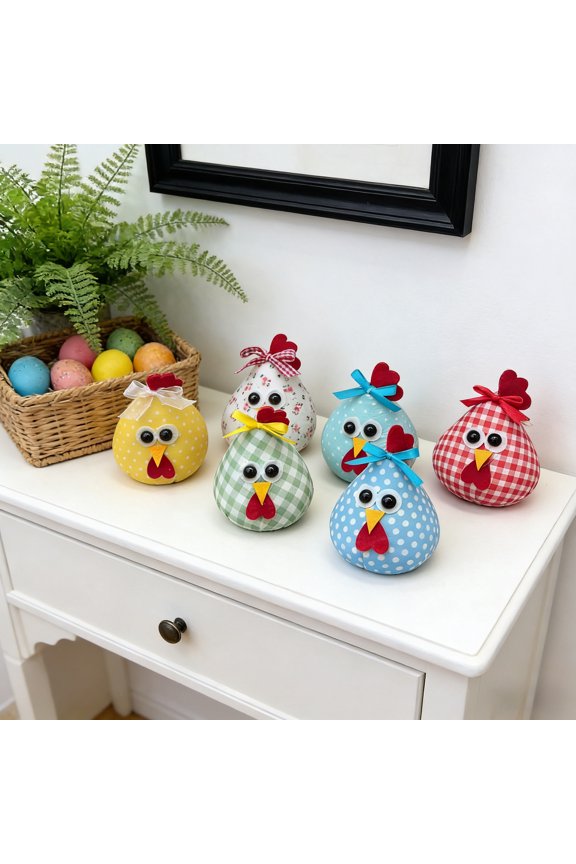 Mini Easter Chicks Set of 6, Desktop Ornaments Fun Decorative Fabric Chicken Props for Easter Gifts, Home Office Table Decoration and Family Gatherings