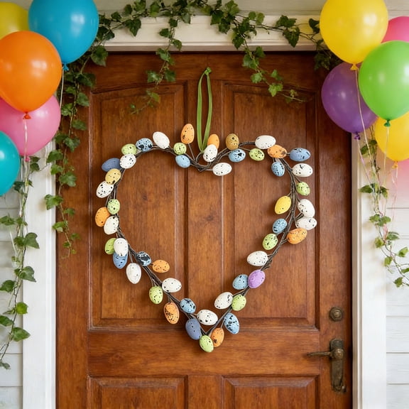 Mini Easter Egg-Shaped Rattan Wreath – 7.9in Spring Decoration with Colored Eggs and Butterfly Accents – Rustic Door or Wall Hanging for Holiday Party Decor