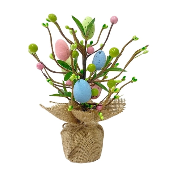 Mini Easter Egg Tree Decor - Tabletop Tree Statue with Ornament Eggs, Easter Party & Wedding Centerpiece, Spring Summer Home Decoration Gift