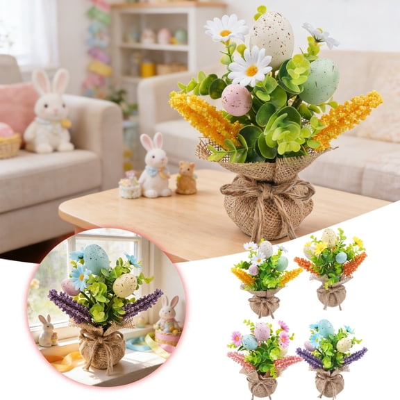 Mini Easter Egg Tree, Small Decorative Tree with Hanging Eggs for Tabletop, Mantel & Shelf Decor, Festive Indoor Holiday Centerpiece for Home & Office