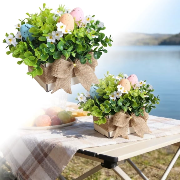 Mini Easter Egg Tree Table Decoration - Artificial Spring Berry Tree with Easter Eggs for Farmhouse Kitchen Centerpiece, Party, Office, and Home Holiday Decor