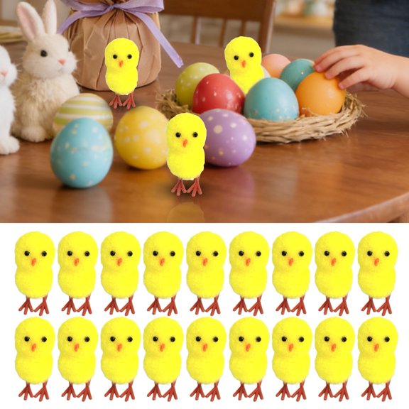 Mini Easter Fluffy Chicks 1.18" Soft Plush Chick Figurines Cute Yellow Small Chenille Chicks for Easter Party Supplies