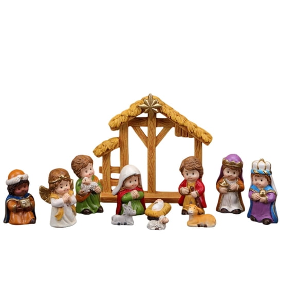 Mini Easter Nativity Set - Small Tabletop Nativity Scene with Resin Figures, Little People Nativity Set for Indoor Decor, Christian Religious Figurines & Easter Nativity Scene Decor