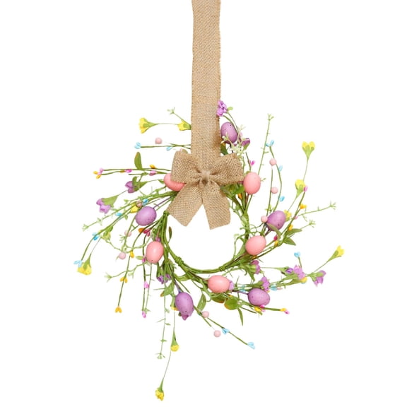 Mini Easter Wreaths for Front Door, Ongmies Small Artificial Pastel Easter Egg Kitchen Cabinet Wreath Spring Summer Hanging Floral Wreath with Ribbon Berry