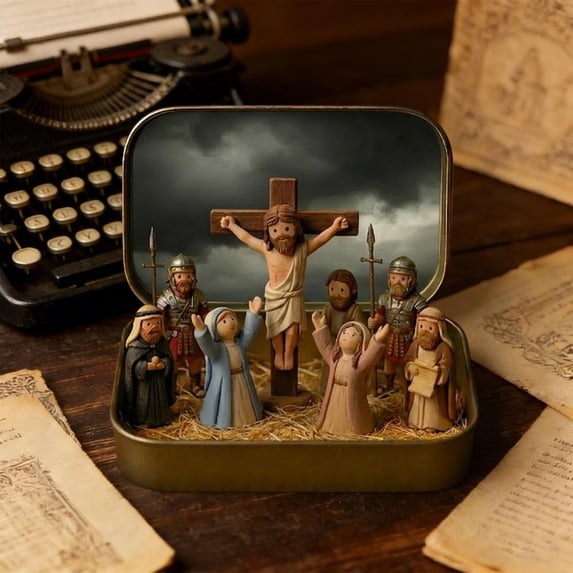 Mini Eater Nativity Set in a Tin Box, Portable Pocket Birth of Religious Jesus Ornament, 2026 Portable Pocket Nativity Scene Easter Interior Decoration for Desk, Shelf, Office, or Travel Decor, B