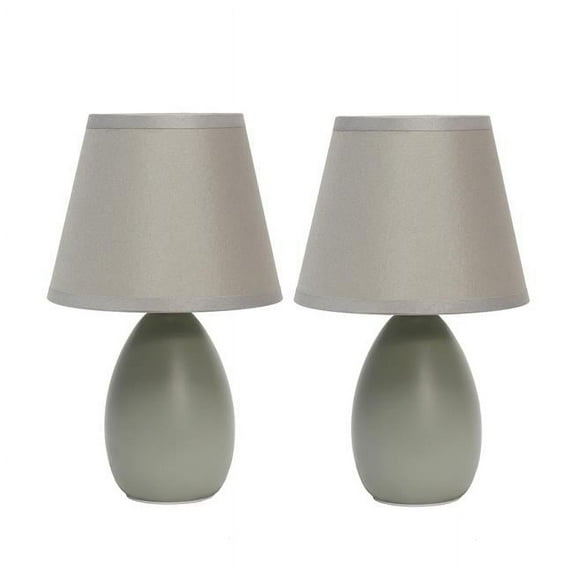 Mini Egg Oval Ceramic Table Lamp, Gray - Pack of 2