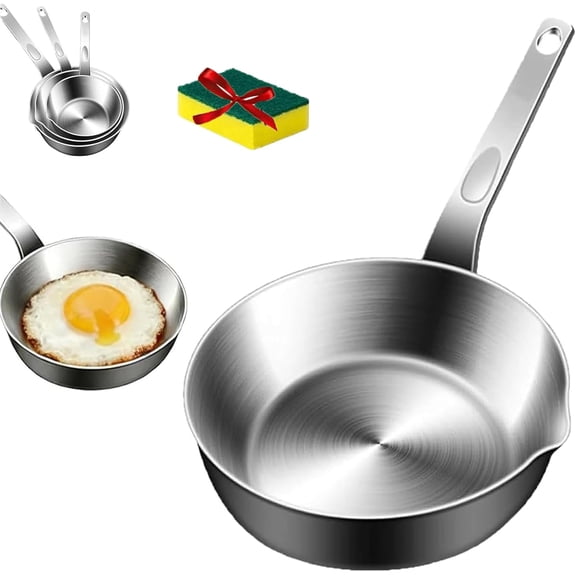 Mini Egg Pan 316 Stainless Steel, Omelet Skillet with Multi-layer Bottom, Small Frying Skillet with Convenient Spout, Compatible with Gas and Induction Stoves (Medium)