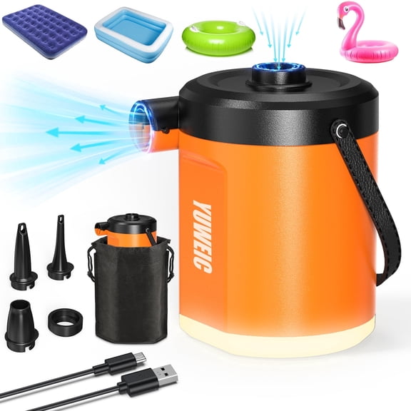 Mini Electric Air Pump for Inflatables,with5000 mAh Battery & Camping Light,Ultra-Fast USB Rechargeable Inflate Deflate Pump for Mattress Pool Floats Air Mattress Swimming Ring Vacuum Storage Bags