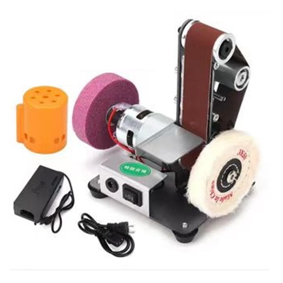 Mini Electric Belt Sander DIY Polishing Grinding Machine Multifunctional Grinder Cutter Edges Sharpener with 10PCS Sanding Belts ,High Dust Collection Efficiency