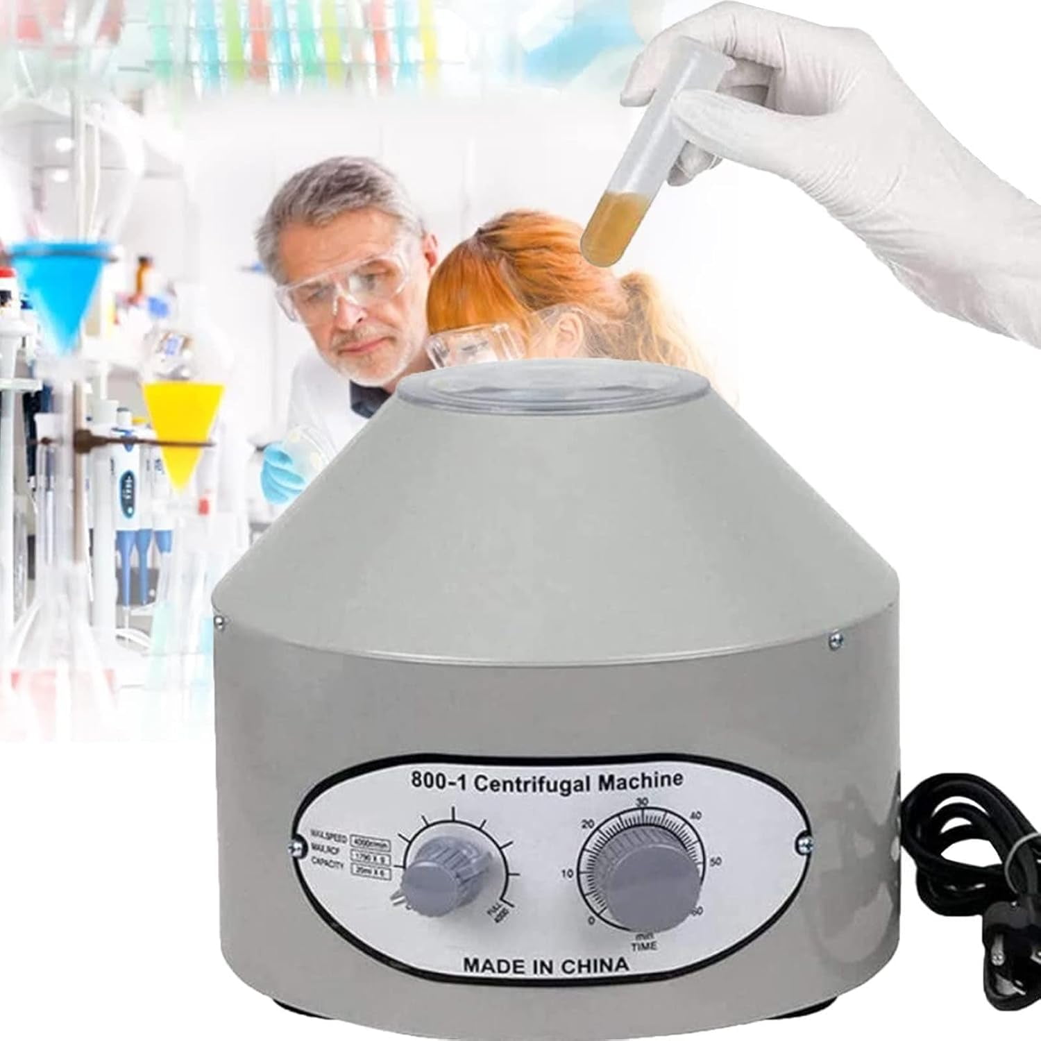 Mini Electric Centrifuge, Low Speed Lab Centrifugal Machine with 4000rpm & 0-60 Timer, Laboratory Separation Equipment