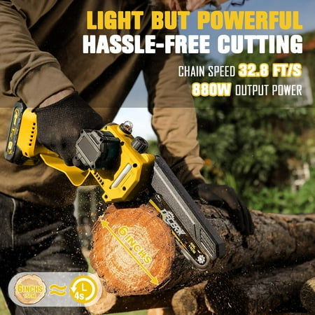 DECERK Mini Electric Chainsaw - 6-inch Cordless, Battery Powered, Portable Handheld Power Chain Saw with 2 Batteries