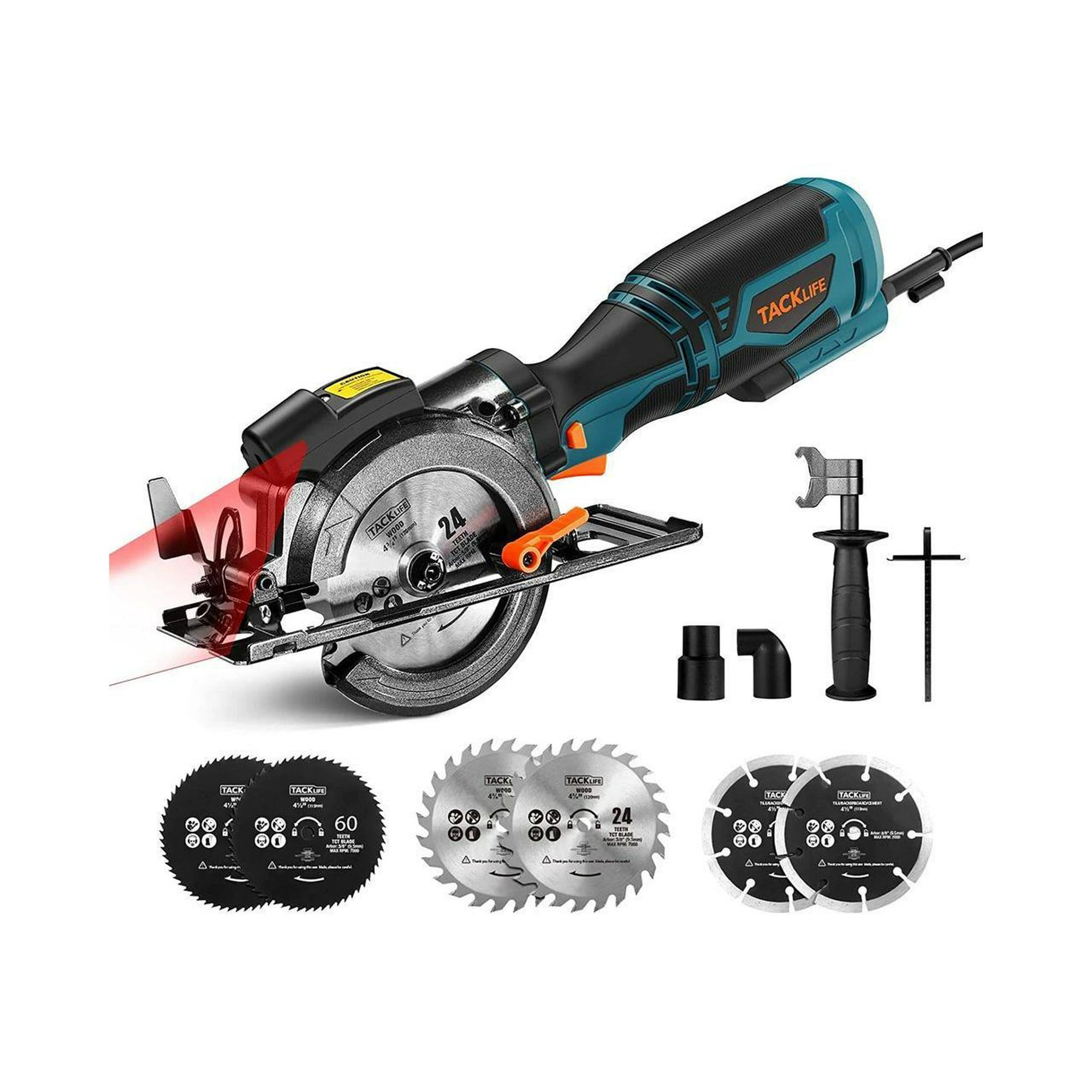 Mini Electric Circular Saw with Metal Handle, 6 Blades(43/4" & 41/2”), Laser Guide TCS115A