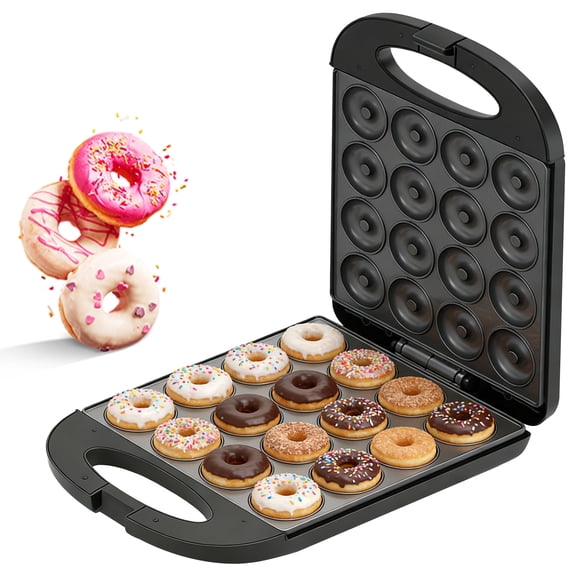 Mini Electric Doughnut Maker 1400W, 16 Cavities Makes 2 Inch Doughnuts, Nonstick Surface with Cool Touch Housing, Ideal for Afternoon Tea & Festive Homemade Snacks