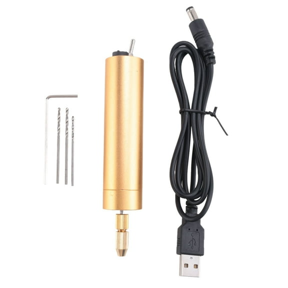 Mini Electric Drills Handheld Micro- USB Drill Professional Hand Drill with 3x Drill Bits,1*Hole punch 3*drill 1*wrench 1*USB charging cable,Gold