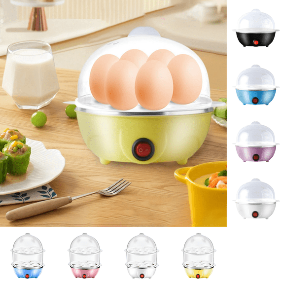 Mini Electric Egg Cooker - 7-Egg Capacity Stainless Steel Steamer with Auto Shut-Off, 5.7x5.7x4.9in Compact Breakfast Appliance (Yellow)​
