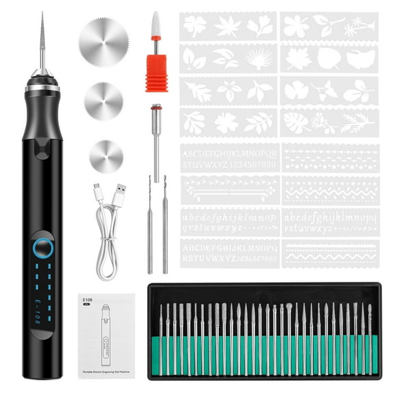 Mini Electric Engraving Pen Kit USB Rechargeable Small Rotary Engraver Cordless Rotary Tool Low Noise Etching Carving Pen with 30 Bits Speed Adjustable DIY Wood Caving Tool for Wood Jewelry