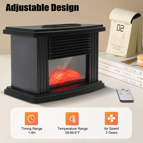 Mini Electric Fireplace Heater Air Heater Infrared Fireplace Stove W/ 3D Flame Effect 22.3*12.5 *14.5cm/8.77*4.92*5.7in