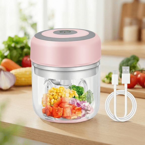 Mini Electric Garlic Chopper, 250ml Portable Food Processor for Onion Ginger Chili, USB Rechargeable, BPA Free, Green