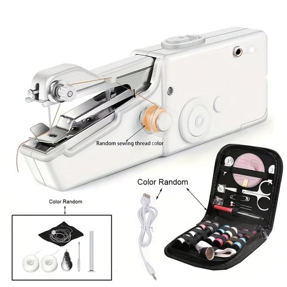 Mini Electric Handheld Sewing Machine Kit,Portable Automatic Sewer with USB & Battery Power,DIY Fabric Repair for Travel & Home,Easy to Use for Beginners,Random Color Attachments