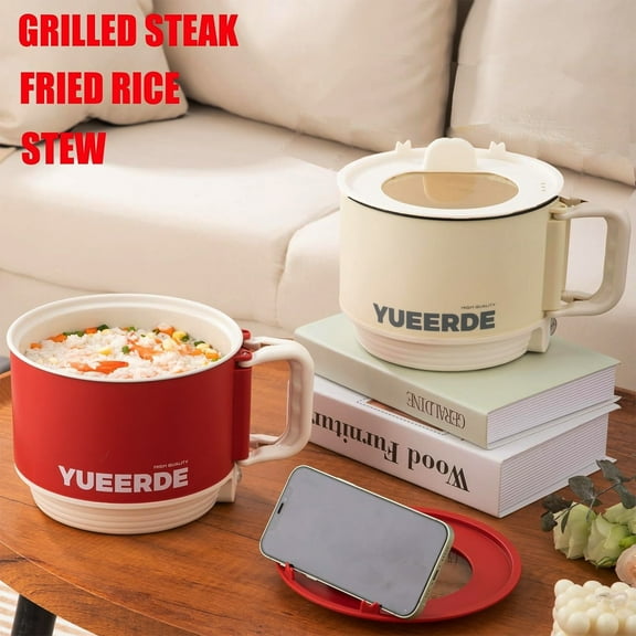 Mini Electric Hot Pot for Ramen Noodles Soup - 1.2L Portable Rice Cooker with Steamer for Dorm Room, Office, Travel - Multifunctional Small Cooking Pot for Students and Single Serve Meals