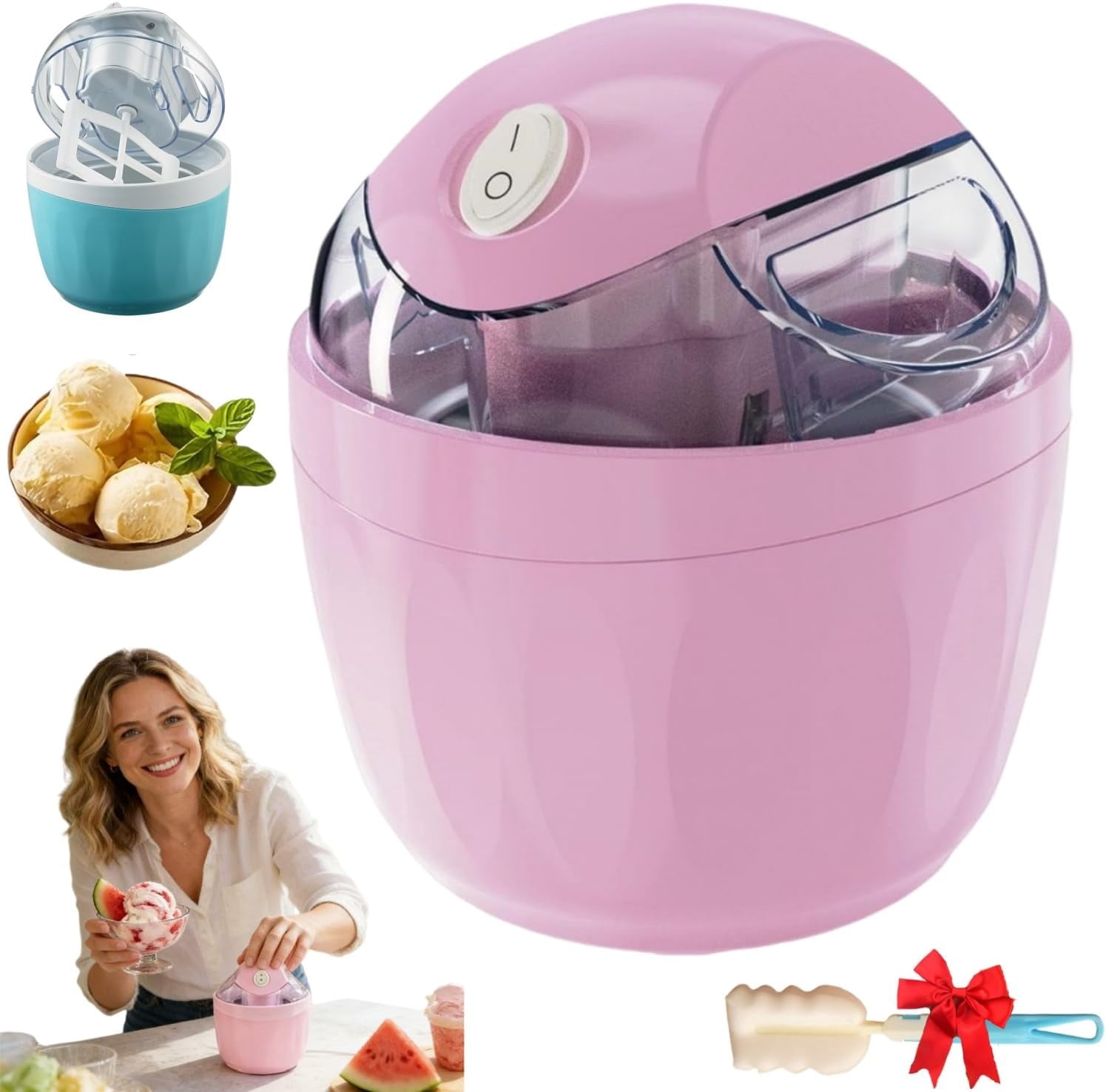Mini Electric Ice Cream Maker, 17oz Capacity Homemade Sorbet & Frozen Yogurt Machine, One-Touch Control Compact Dessert Maker for Small Kitchens