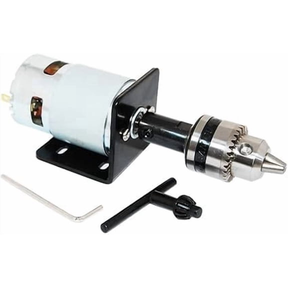 CHANCS Mini Electric Motor 775 DC Motor 12V/24V with B10 Drill Chuck and Seat Mounting Bracket Mini Table Saw for Cutting/Polishing