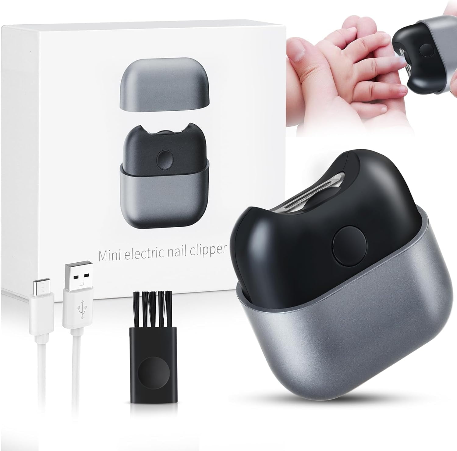 Mini Electric Nail Clipper with LED Light & Type-C Rechargeable, Featuring a 2-Speed Trimmer and Nail Scrap Storage for Babies, Children, Adults, Caregivers, and Seniors