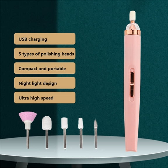 Mini Electric Nail Drill, Pink - Mini Electric Nail Grinder & Polisher Manicure Set with 5 Bits for Dead Skin Removal, Nail Art Easter Mother'S Day Nail