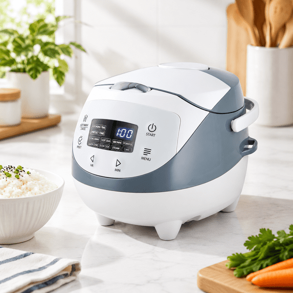 Is Rice Cooker Health Mini Electric Rice Cooker, White and Grey, 3.5 Cup Capacity, 4 Cooking ...