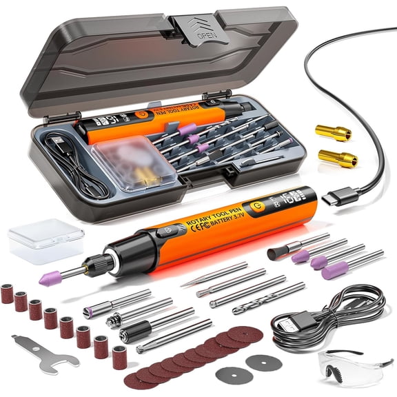 Mini Electric Rotary Tool Set, 6 Adjustable Speeds up to 16,000 Rpm, Mini Engraving Pen with LED Work Light and Digital Display, Hand Drill Tool Kit for Crafts, Polishing, Drilling and More (Orange)