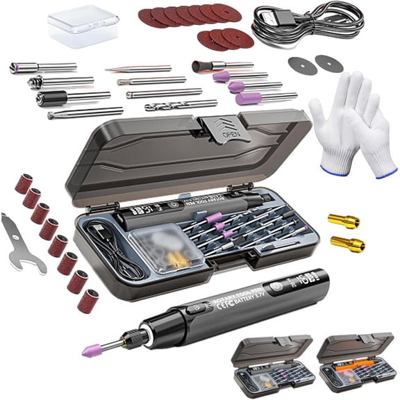 Mini Electric Rotary Tool Set with LED Light & Digital Display, Cordless Forward Reverse Craft Pen, 6 Speed Grinder for Wood Carving, Glass Etching, Sanding, Small DIY Hobby Hand Tool (Grey)