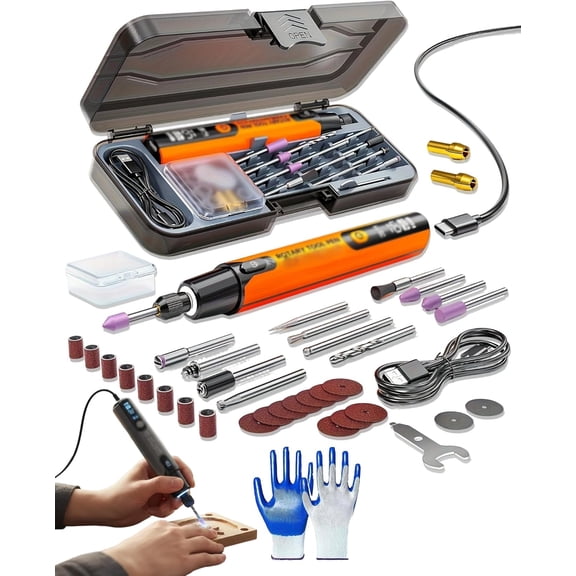 Mini Electric Rotary Tool Set with LED Light & Digital Display - Cordless Portable Electric Polishing And Grinding Set, 16,000 Rpm for Metal, Wood, Glass and Plastic (Orange)