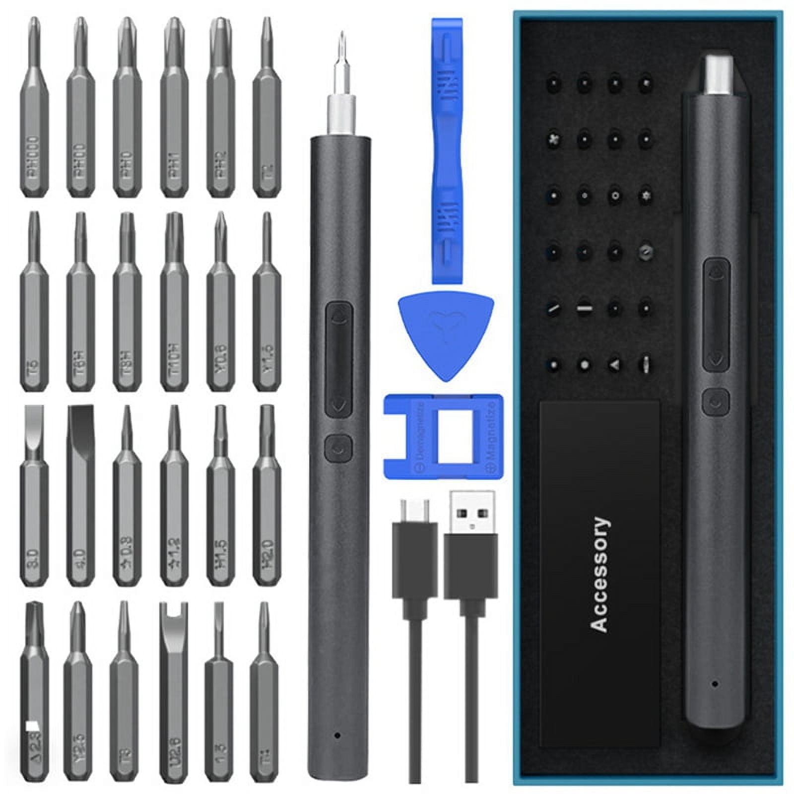 Mini Electric Screwdriver, 28 in 1 Electric Screwdriver Kit, Magnetic Electric Screwdriver for Laptop Phone(B)