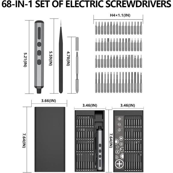 Mini Electric Screwdriver 3.7V Precision Screwdriver Set Cordless Screwdriver Rechargeable Magnetic Drill Tool Kit for Electronics, Computer, Mobile Phone, Laptop, Camera (Cube set silver [68-in-1])