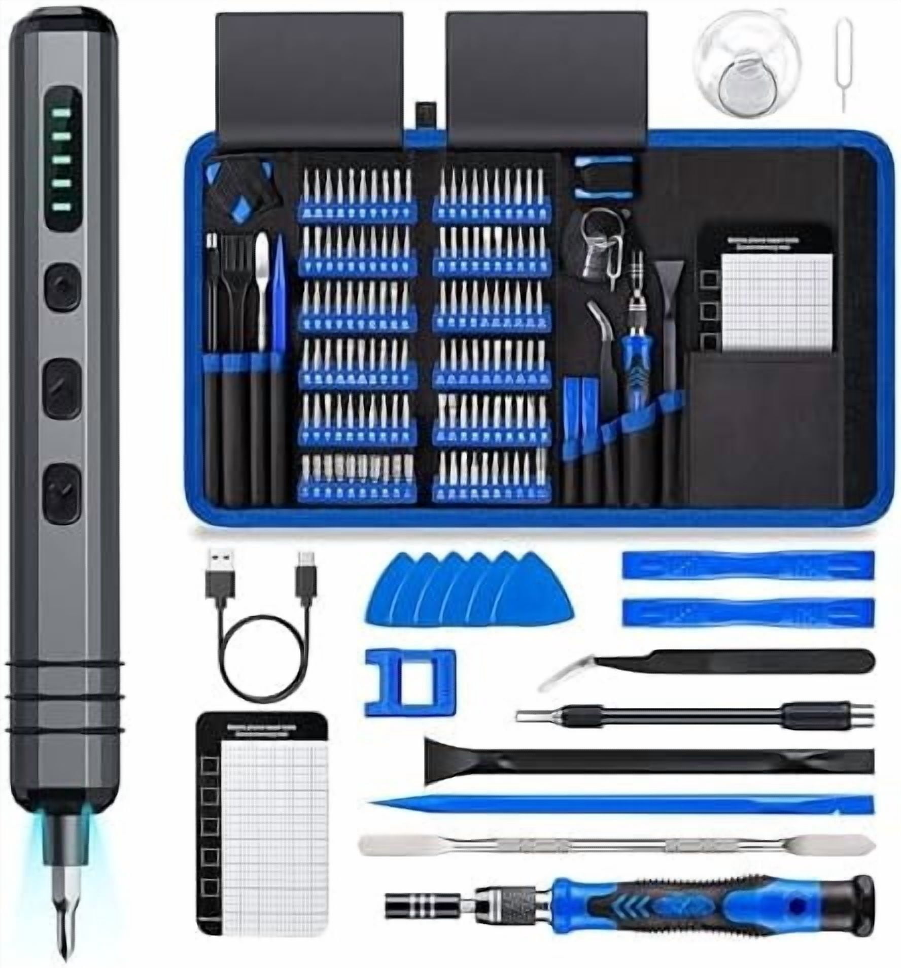 Mini Electric Screwdriver Set 140-IN-1:  Small Electric Screwdriver Cordless - 120 Precision Bits, 5 Torque Settings, LED Light, Magnetic Power Screwdriver Repair Tool Kit for PC RC Electronics