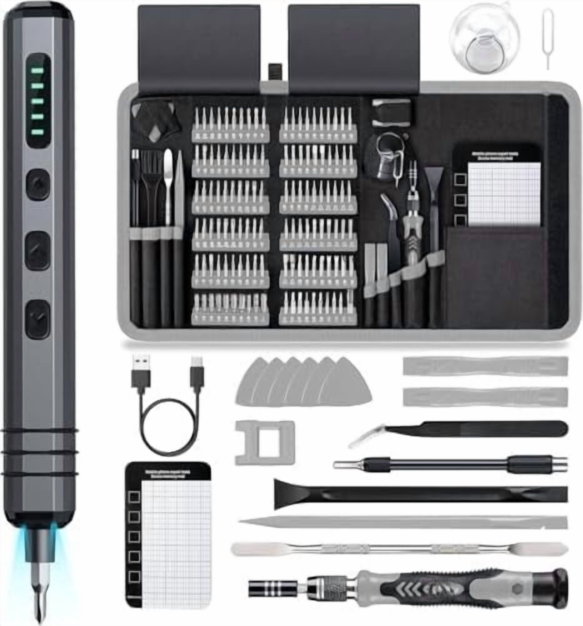 Mini Electric Screwdriver Set 140-IN-1:  Small Electric Screwdriver Cordless - 5 Torque Settings, 120 Precision Bits, LED Light, Magnetic Power Screwdriver Repair Tool Kit for PC RC Electronics