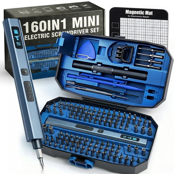 Mini Electric Screwdriver Set 160-in-1: Small Power Cordless - 140 S2 Precision Bits 5 Torque Settings 4 Led Lights Magnetic Repair Tool Kit For Pc Electronics Tech Gifts Men Dad