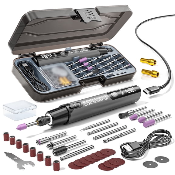 Mini Electric Rotary Tool Set , 34 in 1 Rotary Tool for Engraving with Led Work Light and Digital Display,  iver Cordless Repair Tool for PC Electronic