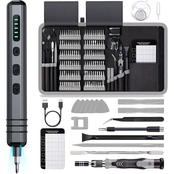 Mini Electric Set 140-in-1:  Small Cordless - 5 Torque Settings 120 Precision Bits Led Light Magnetic Power Repair Tool Kit For Pc Rc Electronics