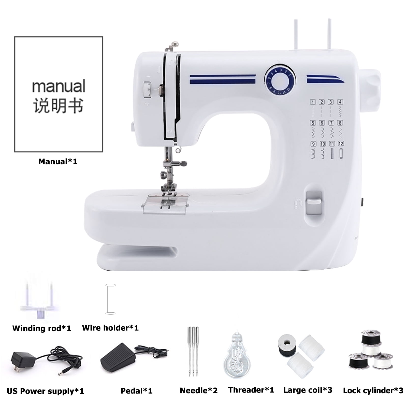 Mini Electric Sewing Machine 12 Stitches Multifunctional Home Double