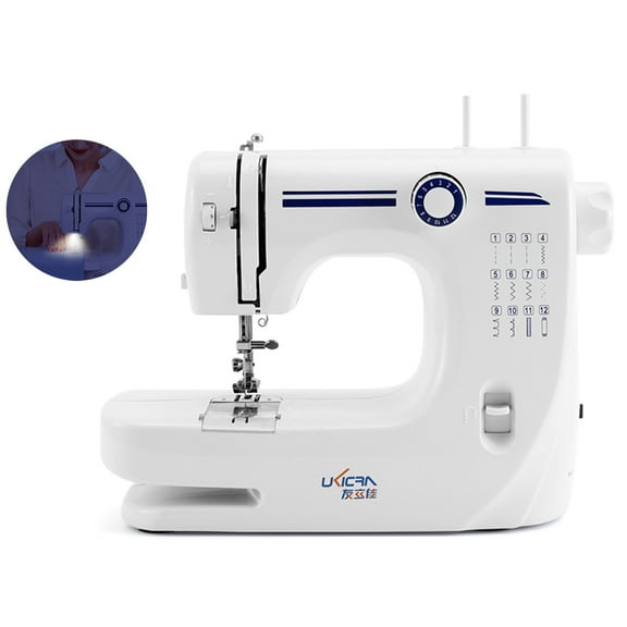 Mini Electric Sewing Machine Household Built-in Stitches Free Arm 12 Stitches Penetrate 8 Layers Desktop Crafting Mending Machine LED Light