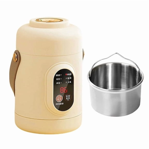 Mini Electric Slow Cooker 500W Stainless Steel Portable Pot For Dorm Office Travel Beige 1 Count