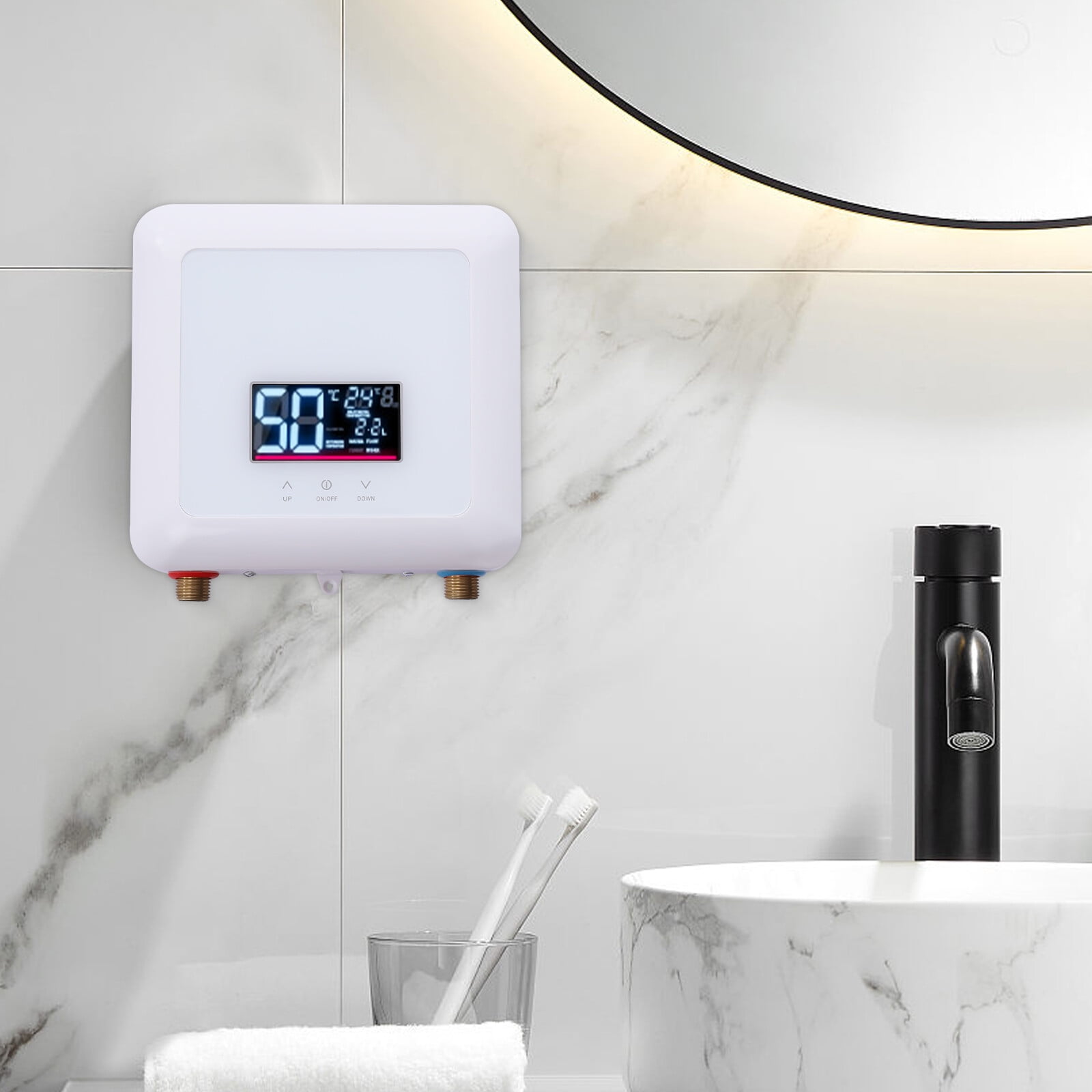 Mini Electric Tankless Water Heater 5500W 110V with Remote Control Digital Display Constant Temperature Instant Hot Water Heater for Home Kitchen Bathroom
