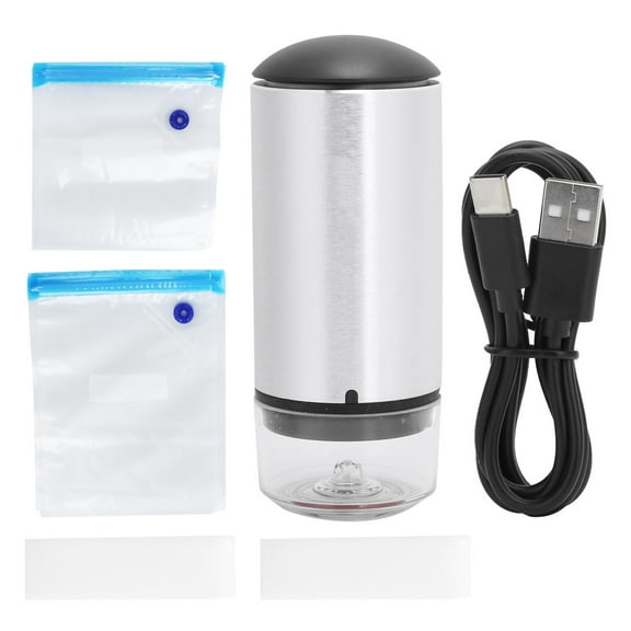Mini Electric Vacuum Sealer Pump - Portable Home Sealing & Packaging Machine in Silver with USB Power Cable