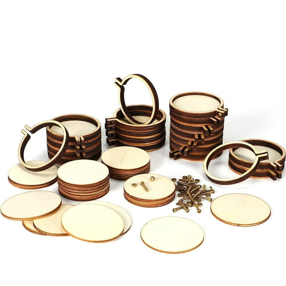 Mini Embroidery Hoop Mini Wood Hoop Ring Wooden Round Crossing Stitch Hoop Small Display Frame Circle for DIY Pendant Embroidery Frame Craft Favors Ornaments (2.2 x 2 Inch, 20 Pieces)