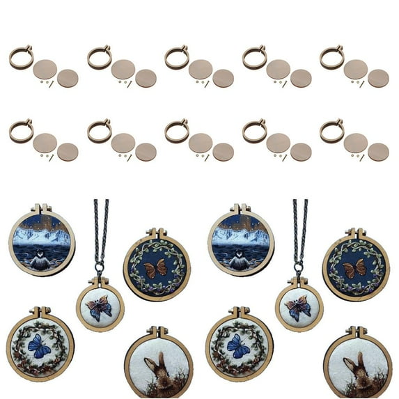 Mini Embroidery Hoops, 10 Set Stitch Hoop Adjustable Wood Embroidery Craft for DIY Embroidery Wedding Decor Ornament