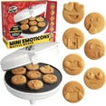 thumbnail image 1 of Mini Valentine's Day Emojis Waffle Maker for Breakfast- Make 7 Unique Smiley Face Waffles Pancakes for Kids- Electric Non Stick Iron Feat Kiss Face Heart Eyes & Smile w Recipes - Licensed by Emoji, 1 of 5