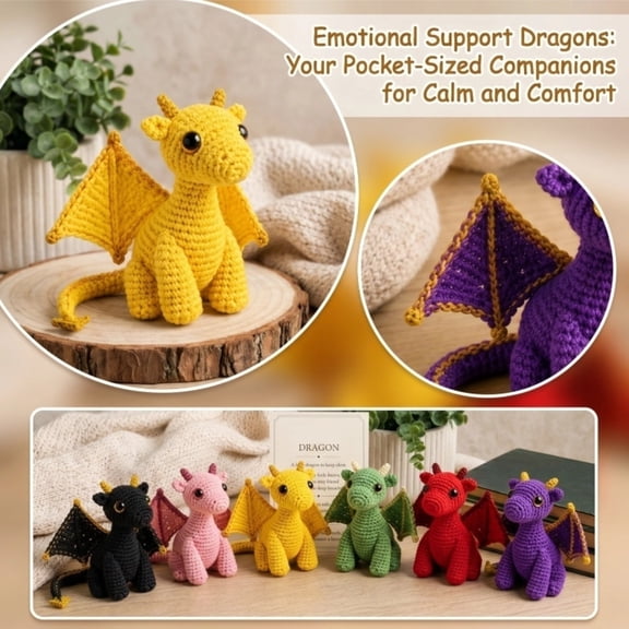 Mini Emotional Support Dragon Pocket Hug Buddy, Hand-Stitched Cute Comfort Dragon Figurine, Lovely Stress Relief Pocket Companion, Uplifting Inspirational Gift for Women and Men (Yellow)